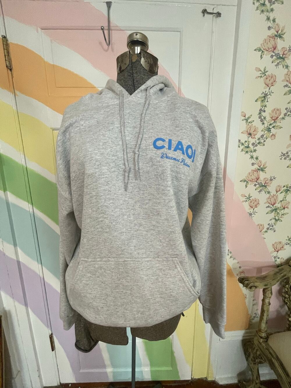 Deuxmoi Ciao Italian Palace Hoodie Medium Gray Blue Limited Edition